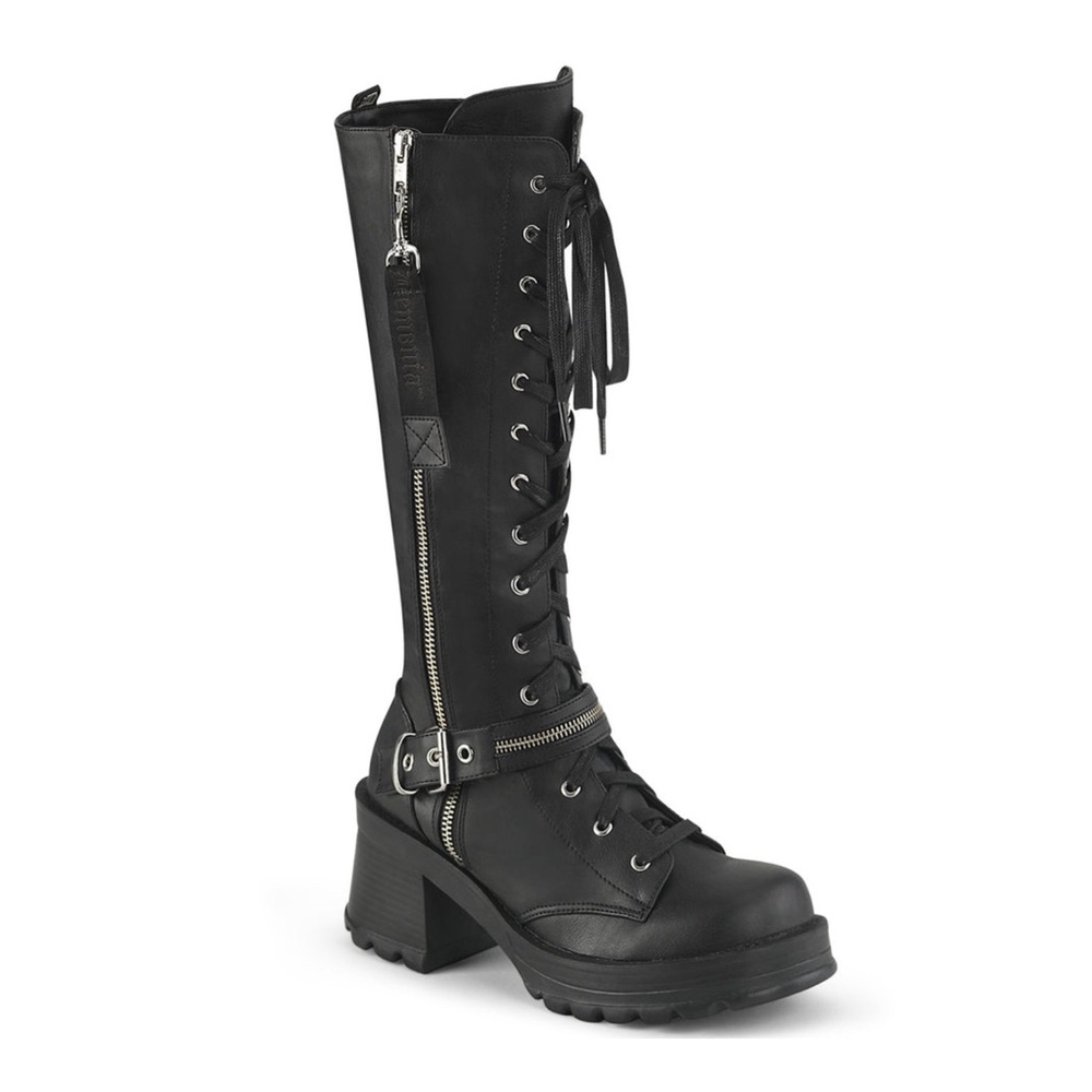 New Demonia Bratty 206 Black Vegan Leather Platform Heeled Boots Size 7